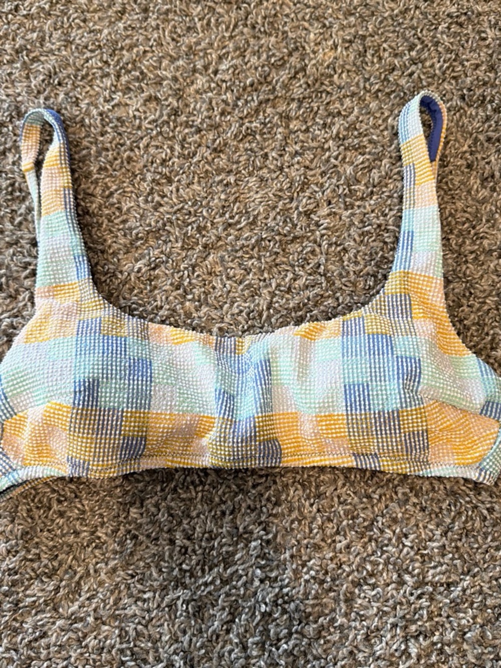 aerie Yellow Blue Pastel Check Bikini Top